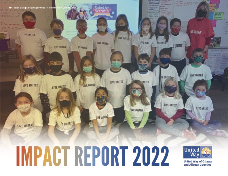 Impact report cover image, children posing for picture